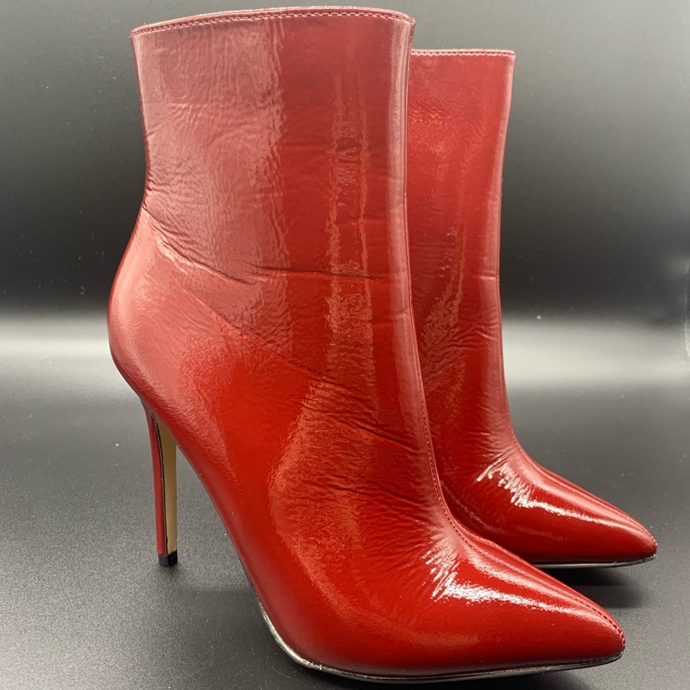 Patent Burgundy pointed ankle booties - Picture 2 of 4